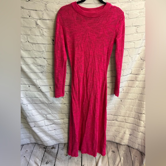 A New Day Women's Long Sleeve‎ Maxi Pointelle Dress Fuschia Pink Size Medium - Picture 1 of 11